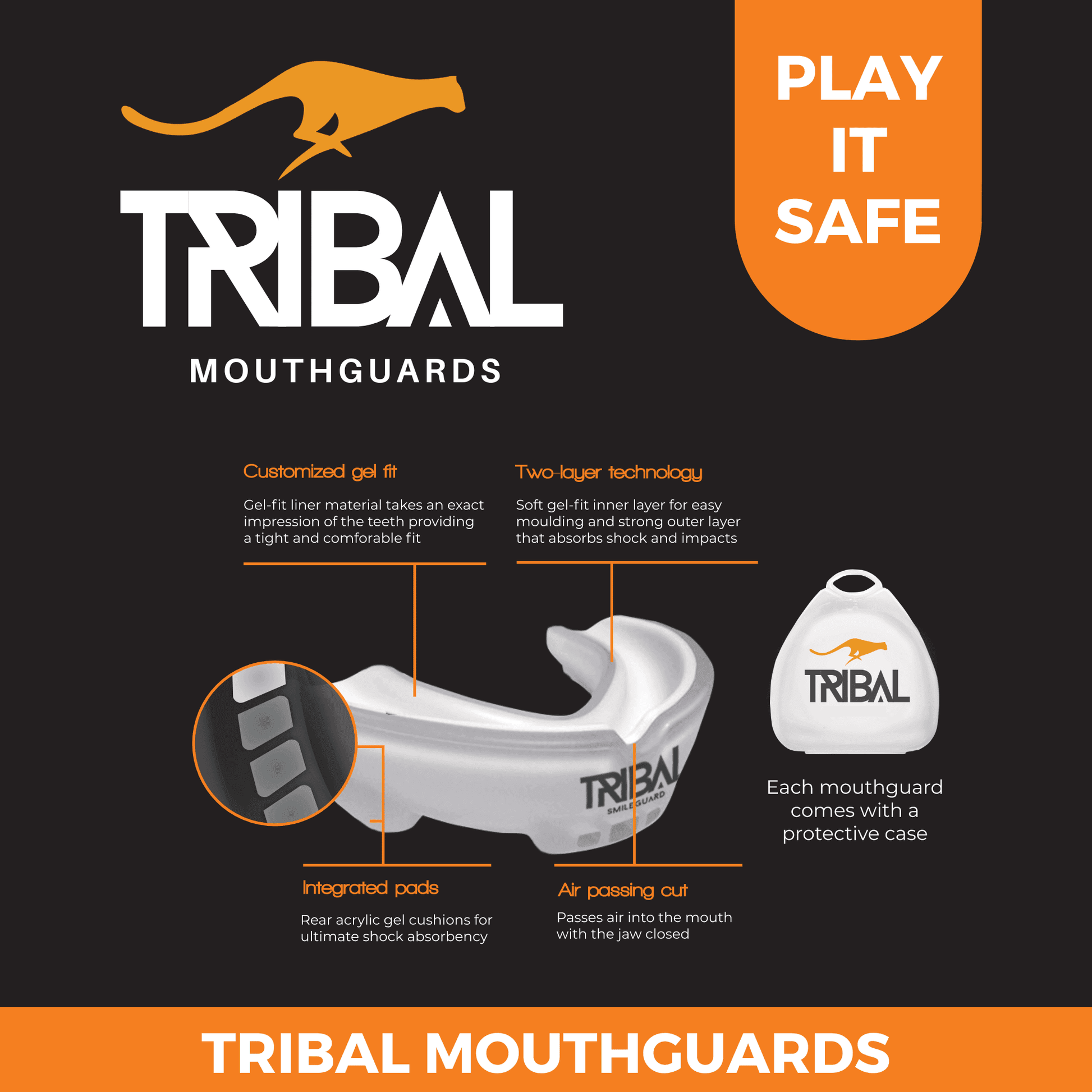 Gel Pro Sports Mouthguards by Tribal - Play it Safe - Tribal Sports Mouthguards Tribal sports mouthguards ruby Australia, wallabies, wallaroos, dental, mouth , teeth, injuries,  boil and bite, heat and fit, multiple colours, rugby, football cricked